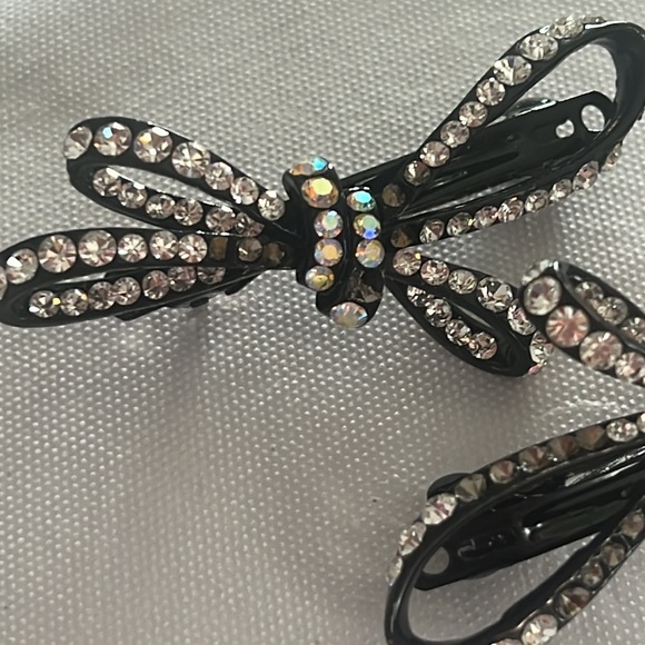 Vintage Double Bow Barretts with Borealis Aurora and Clear Crystals - Picture 5 of 11